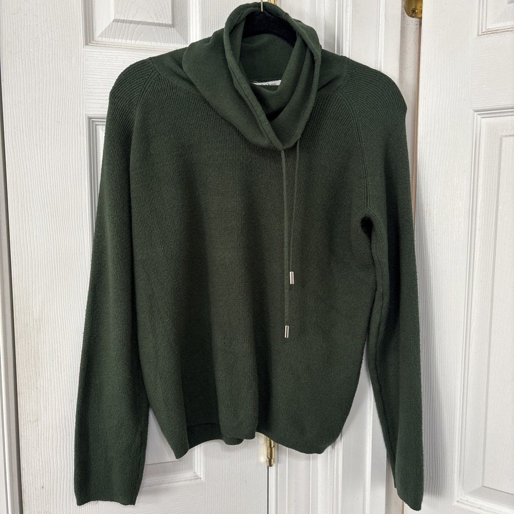 Workshop Republic Sweater Womens XL Forest Green Cowl Neck Drawstring Ribbed